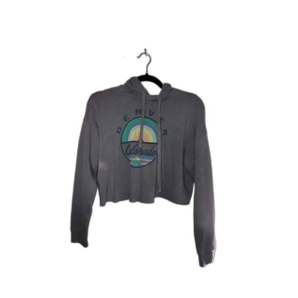 Womens Long Sleeve Cropped Gray Denver Colorado Hoodie | Size XS/S